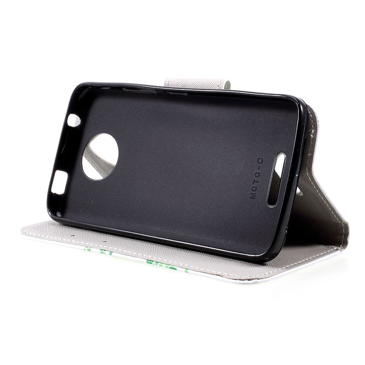 PU cuero patrón impresión Wallet Stand caso para Motorola Moto C - árbol verde-4
