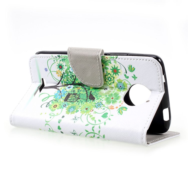 PU cuero patrón impresión Wallet Stand caso para Motorola Moto C - árbol verde-5