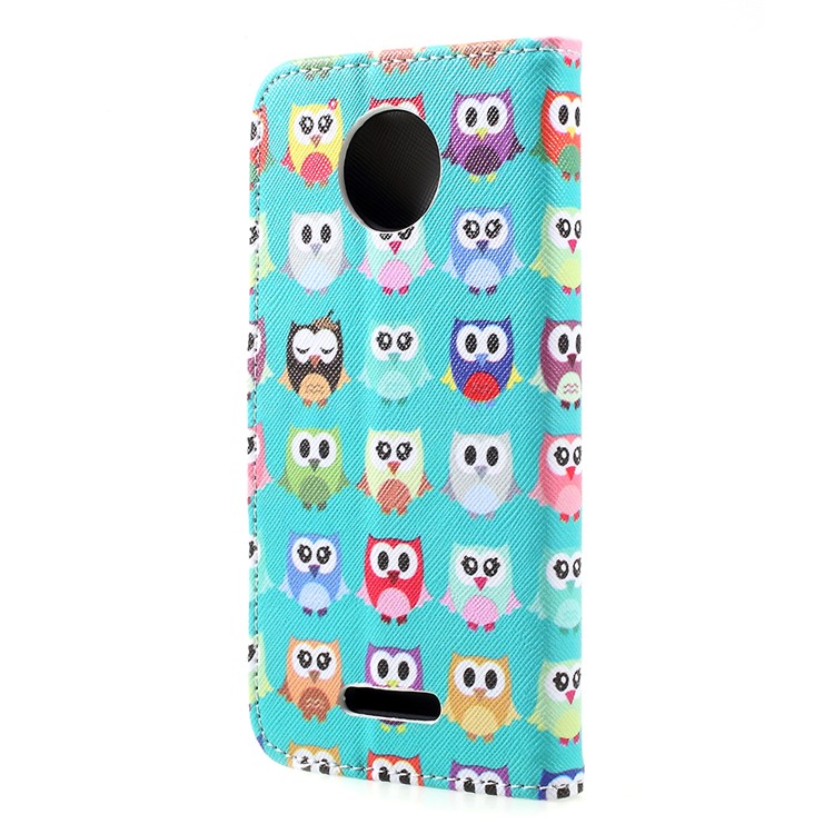 Patrón De Impresión Billetera Soporte De Cuero Carcasa Móvil Para Motorola Moto C - Fondo De Varios Búhos Azul-3