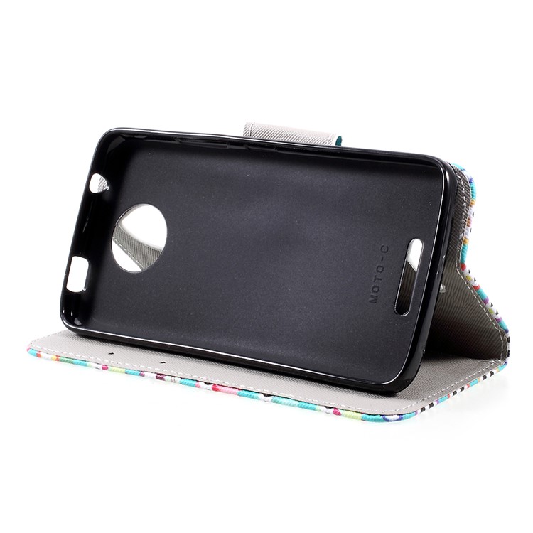 Patrón De Impresión Billetera Soporte De Cuero Carcasa Móvil Para Motorola Moto C - Fondo De Varios Búhos Azul-4