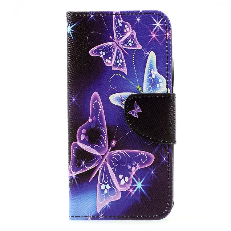 Patrón De Impresión Cartera De Cuero Soporte Folio Shell Case Para Motorola Moto C - Mariposas Vívidas-1