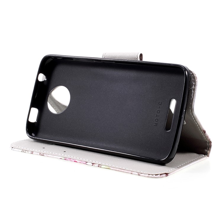 Para Motorola Moto C patrón de impresión de la cartera de cuero soporte móvil caso - Torre Eiffel y flores-4