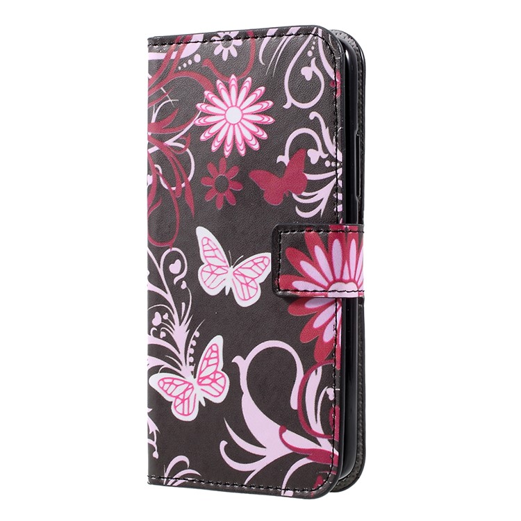 Wallet Leather Pattern Printing Mobile Case with Stand for Motorola Moto C - Floral Butterfly-2