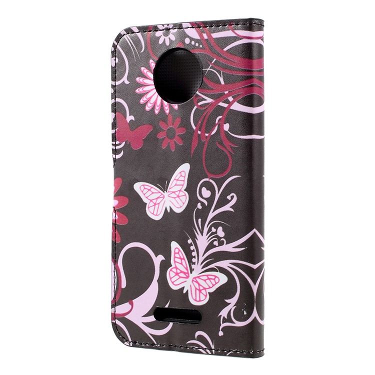 Wallet Leather Pattern Printing Mobile Case with Stand for Motorola Moto C - Floral Butterfly-3