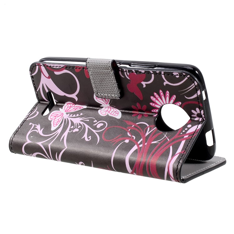 Wallet Leather Pattern Printing Mobile Case with Stand for Motorola Moto C - Floral Butterfly-5