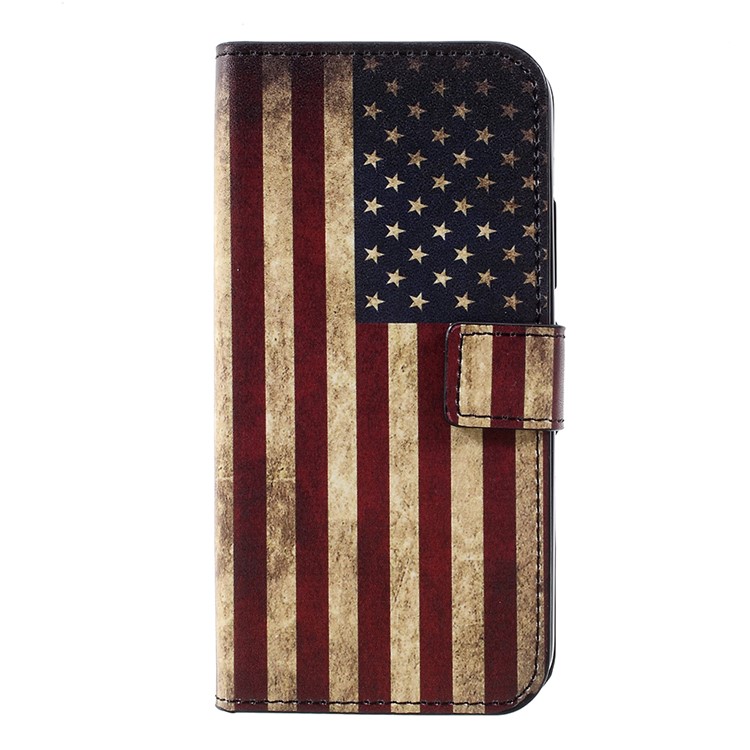 Patrón De Impresión Billetera Cuero Soporte Flip Case Para Motorola Moto C - Bandera Vintage De Estados Unidos-1