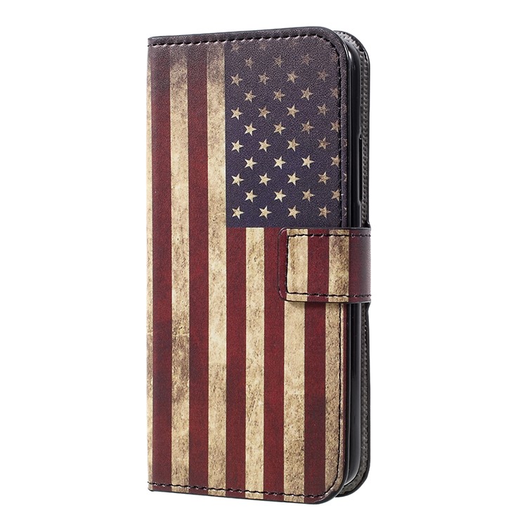 Patrón De Impresión Billetera Cuero Soporte Flip Case Para Motorola Moto C - Bandera Vintage De Estados Unidos-2