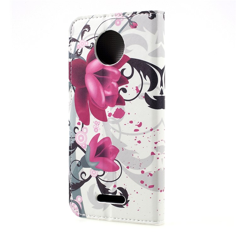 Estampado Estampado Cartera Cuero Soporte Móvil Carcasa Para Motorola Moto C - Flores De Kapok-3