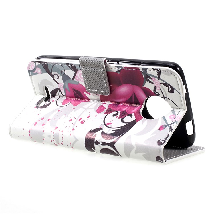 Estampado Estampado Cartera Cuero Soporte Móvil Carcasa Para Motorola Moto C - Flores De Kapok-5