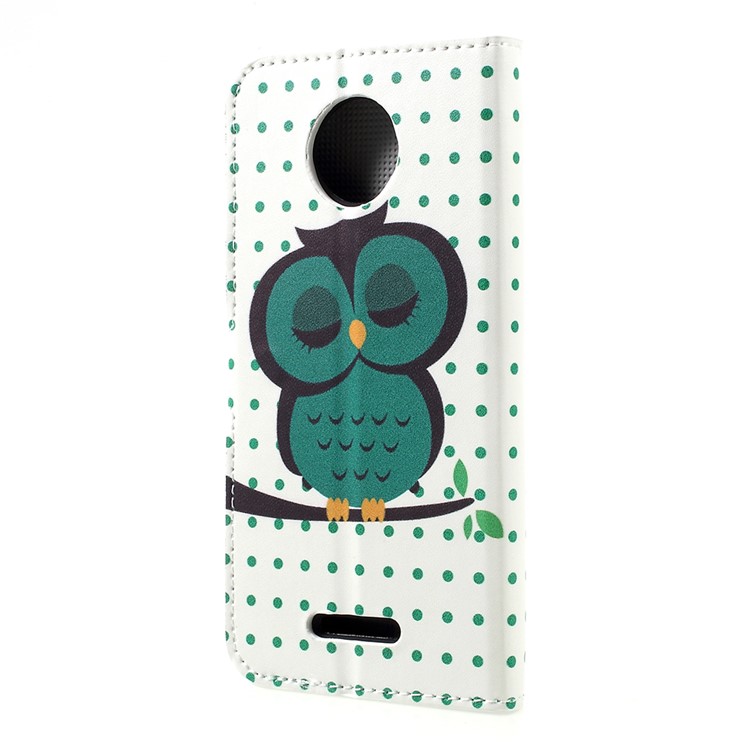 Patrón De Impresión Billetera Cubierta Protectora De Cuero Con Soporte Para Motorola Moto C - Búho Dormido-3