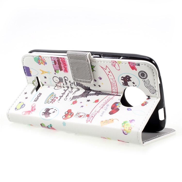 Pattern Printing Wallet Leather Phone Shell with Stand for Motorola Moto C - Palettes Sweet Street-5