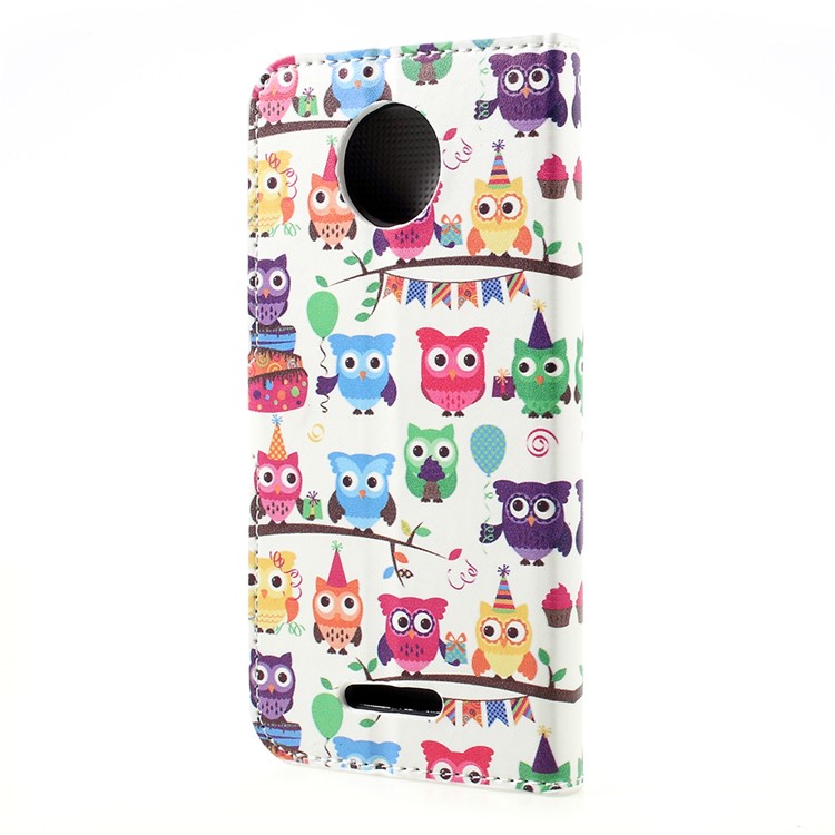 Patrón De Impresión Billetera Soporte De Cuero Cubierta Magnética Para Motorola Moto C - Adorables Búhos-3