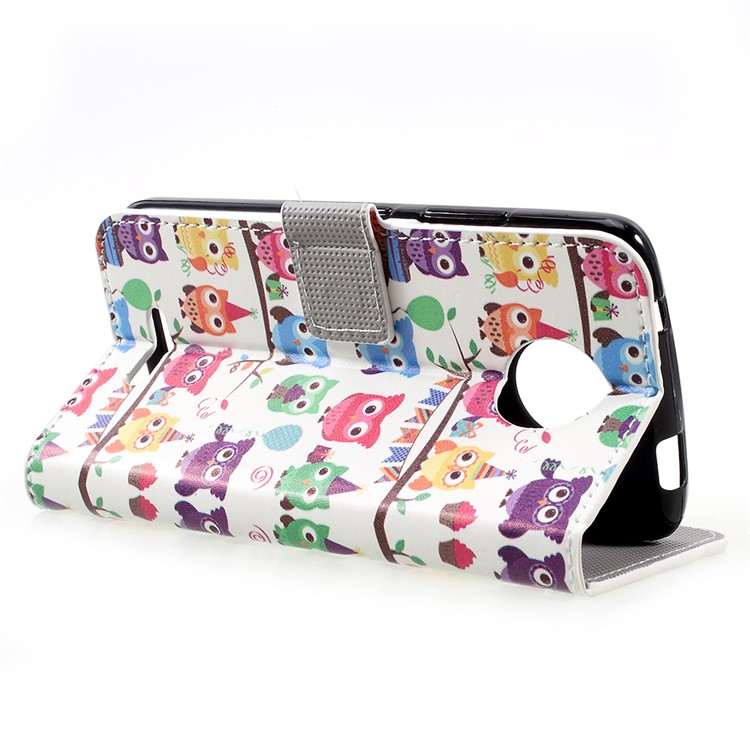 Patrón De Impresión Billetera Soporte De Cuero Cubierta Magnética Para Motorola Moto C - Adorables Búhos-5