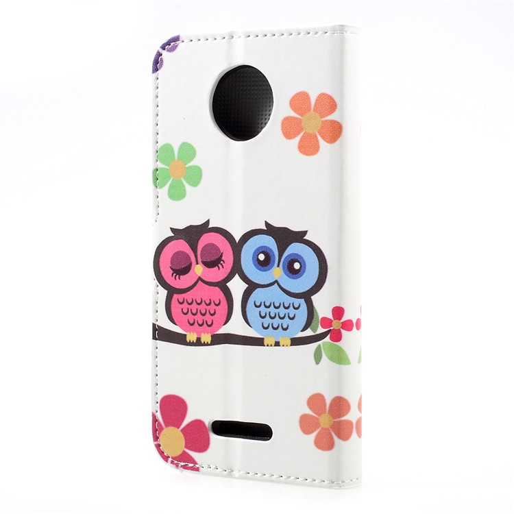Pattern Printing PU Leather Folio Wallet Case Cover for Motorola Moto C - Owl Lovers-3