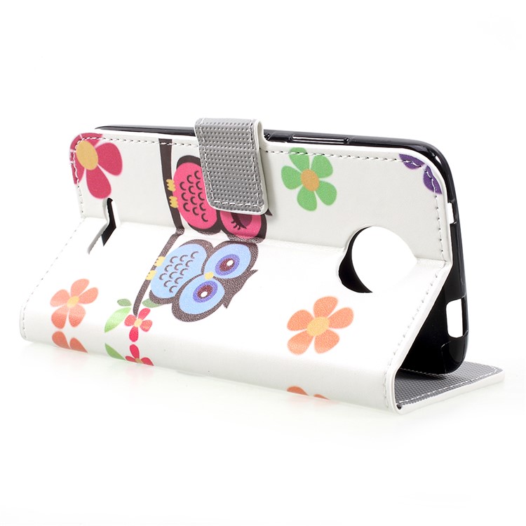 Pattern Printing PU Leather Folio Wallet Case Cover for Motorola Moto C - Owl Lovers-5