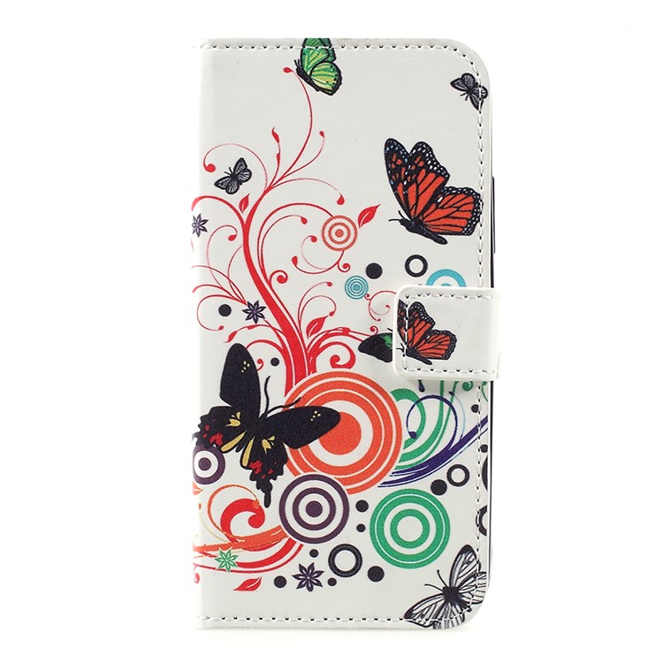 Pattern Printing Leather Mobile Phone Cover with Stand for Motorola Moto C - Butterflies and Circles-1