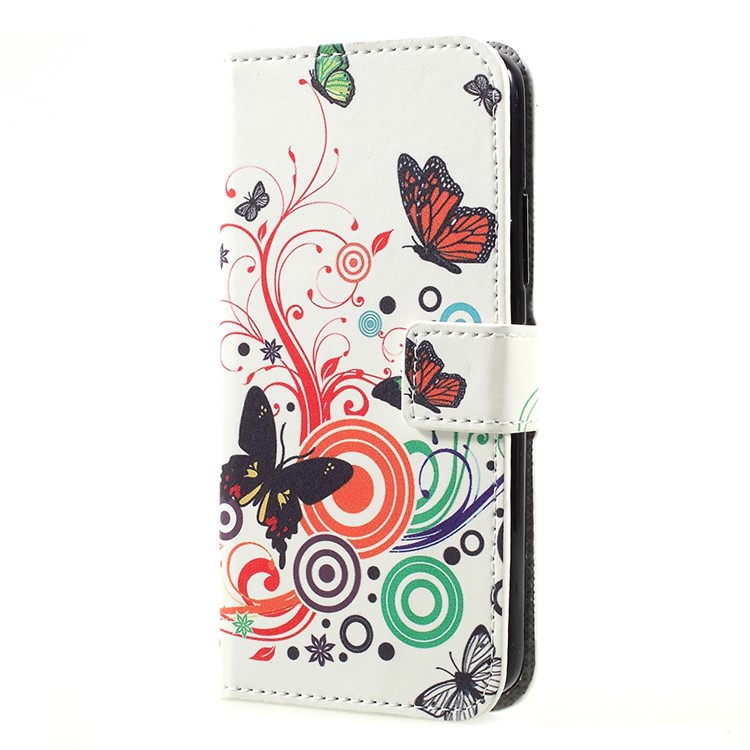 Pattern Printing Leather Mobile Phone Cover with Stand for Motorola Moto C - Butterflies and Circles-2