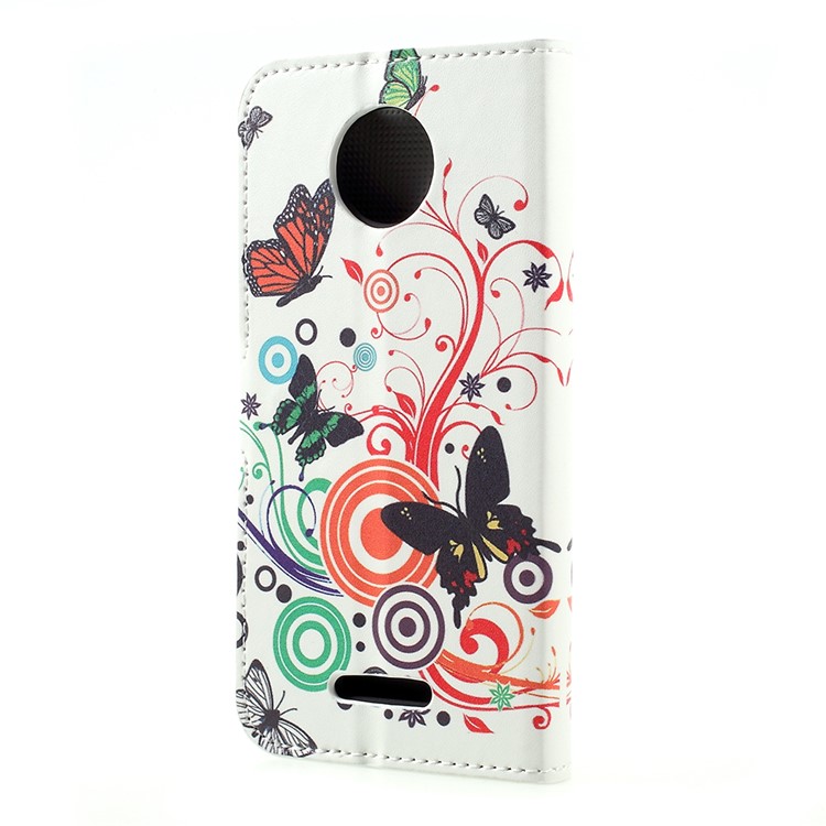 Pattern Printing Leather Mobile Phone Cover with Stand for Motorola Moto C - Butterflies and Circles-3