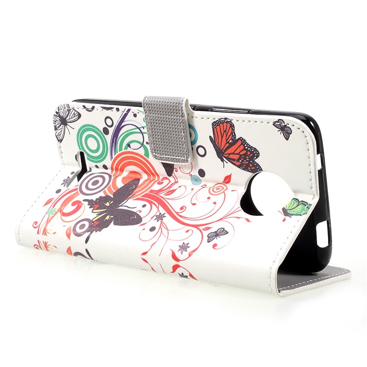 Pattern Printing Leather Mobile Phone Cover with Stand for Motorola Moto C - Butterflies and Circles-5