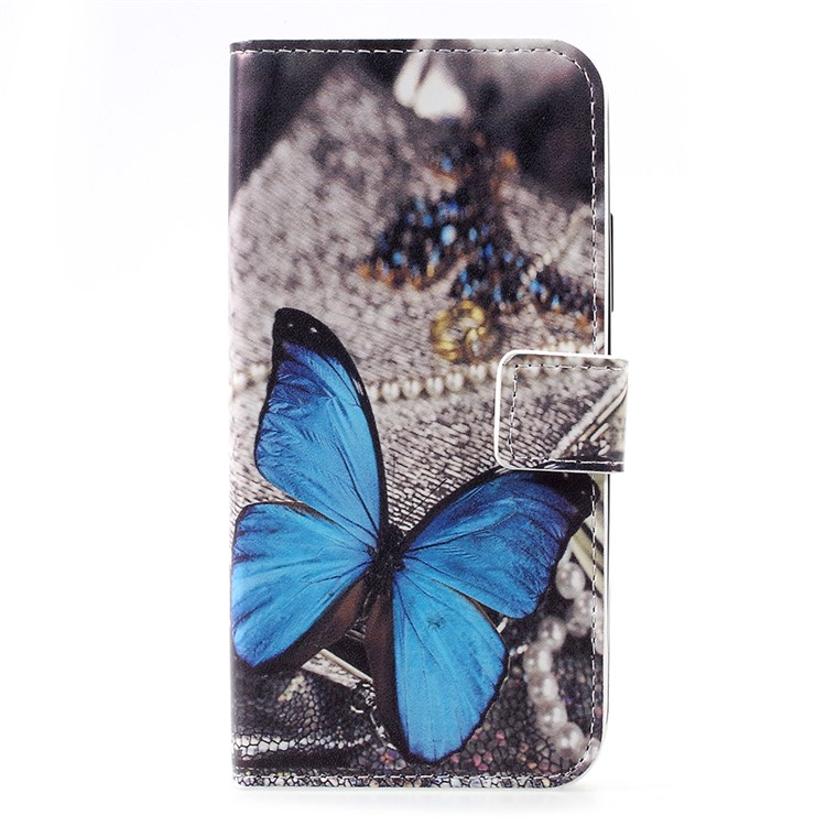 Patrón de billetera de cuero plegable teléfono celular Shell para Motorola Moto C - mariposa azul-1