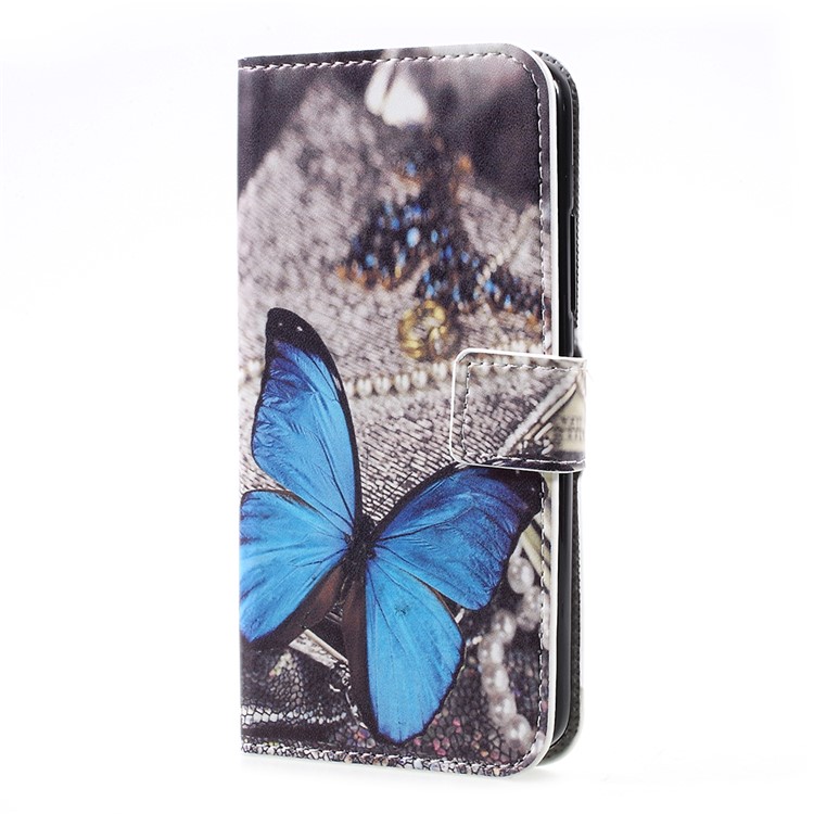 Patrón de billetera de cuero plegable teléfono celular Shell para Motorola Moto C - mariposa azul-2