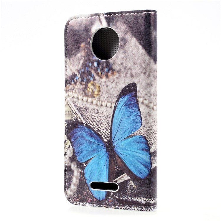 Patrón de billetera de cuero plegable teléfono celular Shell para Motorola Moto C - mariposa azul-3