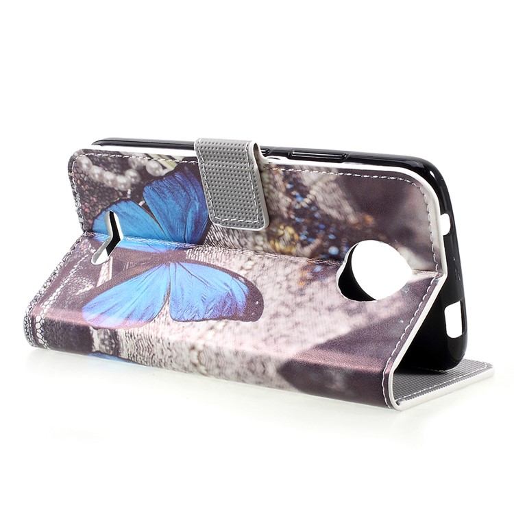 Patrón de billetera de cuero plegable teléfono celular Shell para Motorola Moto C - mariposa azul-5