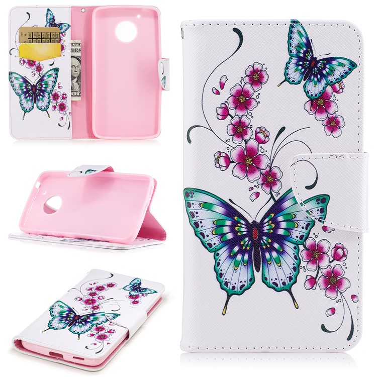 Pattern Printing Wallet Stand Leather Case for Motorola Moto G5 - Butterflies and Flowers-1