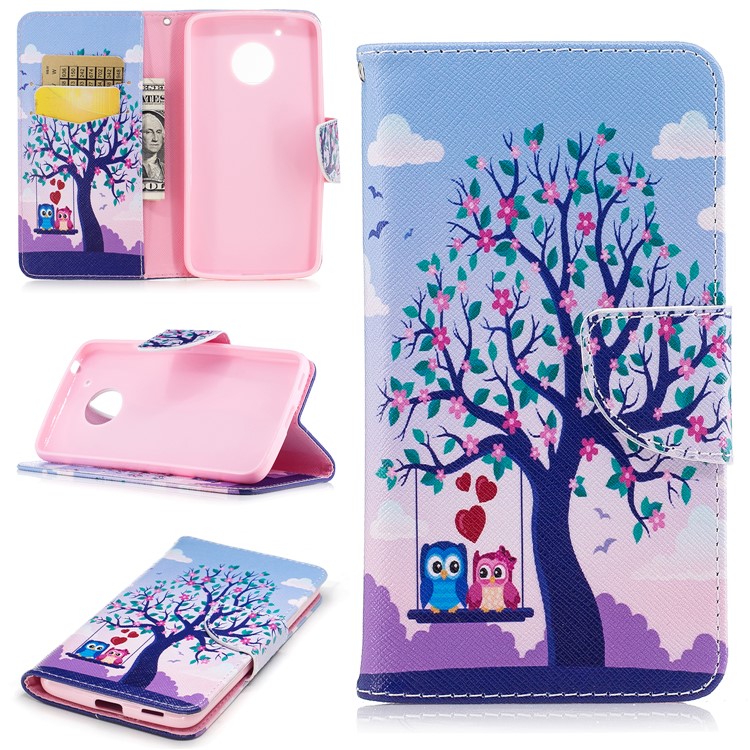 Pattern Printing Wallet Stand Leather Case for Motorola Moto G5 - Two Swinging Owls-1
