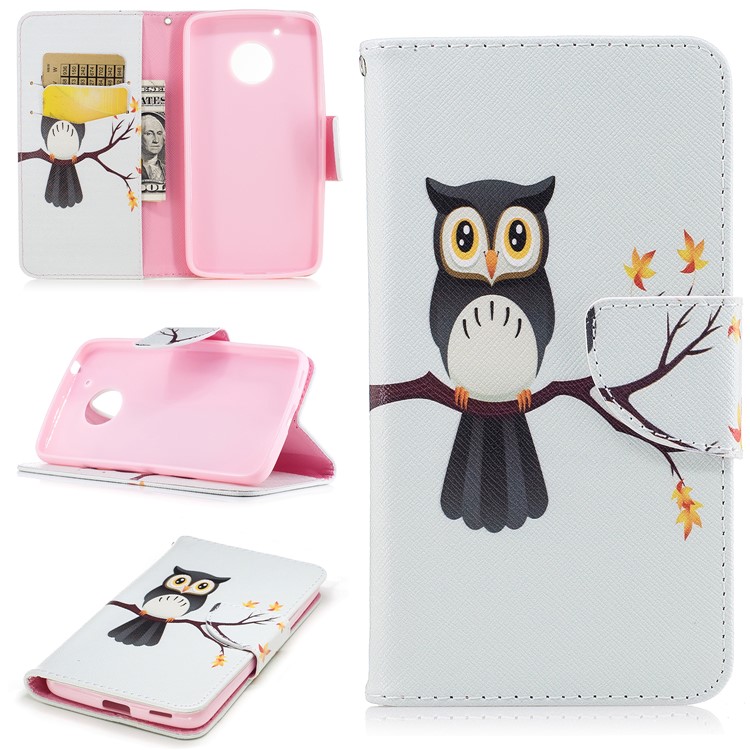 Pattern Printing Wallet Stand Leather Case for Motorola Moto G5 - An Owl Standing on Branch-1