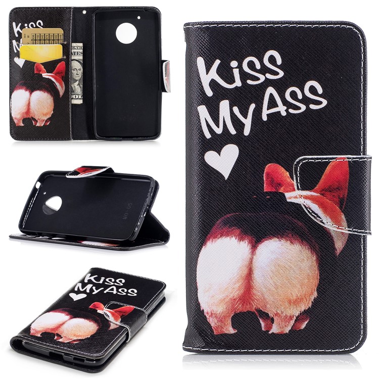 Pattern Printing Leather Wallet Stand Phone Cover for Motorola Moto G5 - Kiss My Ass-1