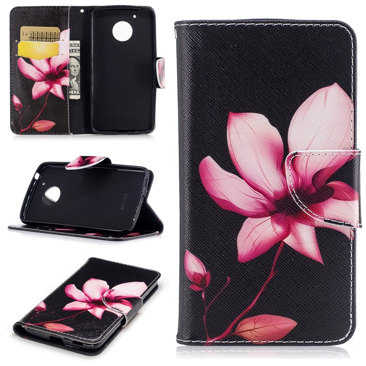 Pattern Printing Magnetic Leather Mobile Phone Case with Card Slots for Motorola Moto G5 - Flower Pattern-1