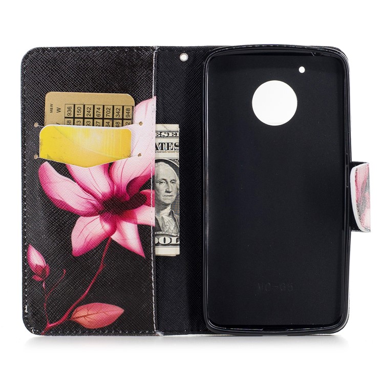 Pattern Printing Magnetic Leather Mobile Phone Case with Card Slots for Motorola Moto G5 - Flower Pattern-4