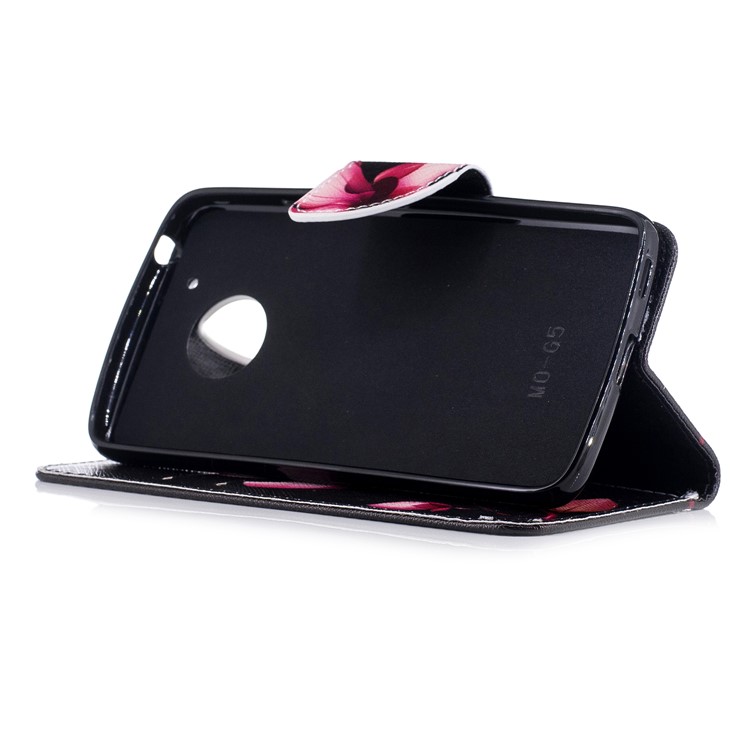 Pattern Printing Magnetic Leather Mobile Phone Case with Card Slots for Motorola Moto G5 - Flower Pattern-5