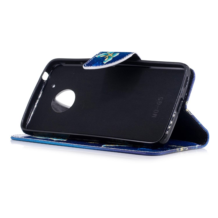 Pattern Printing Wallet Leather Mobile Casing for Motorola Moto G5 - Blue Butterflies-5