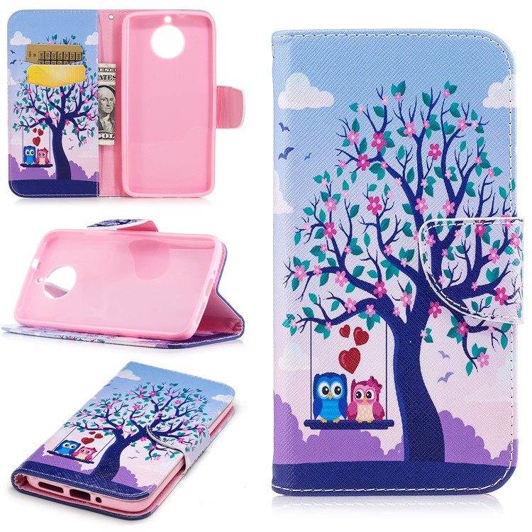 Pattern Printing PU Leather Wallet Stand Phone Case for Motorola Moto G6 - Two Swinging Owls-1