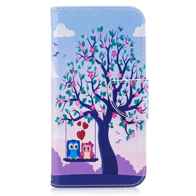 Pattern Printing PU Leather Wallet Stand Phone Case for Motorola Moto G6 - Two Swinging Owls-2
