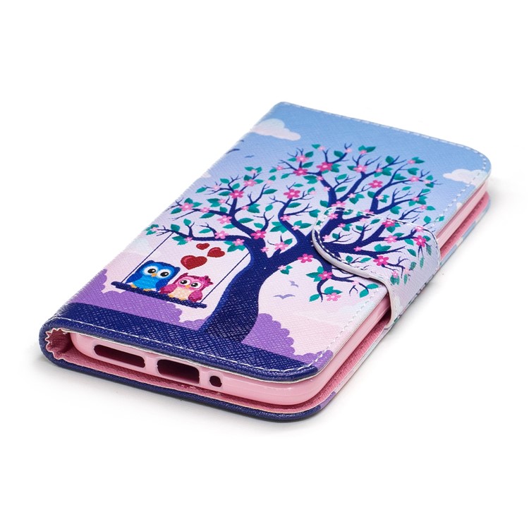 Pattern Printing PU Leather Wallet Stand Phone Case for Motorola Moto G6 - Two Swinging Owls-6