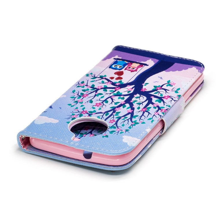 Pattern Printing PU Leather Wallet Stand Phone Case for Motorola Moto G6 - Two Swinging Owls-7
