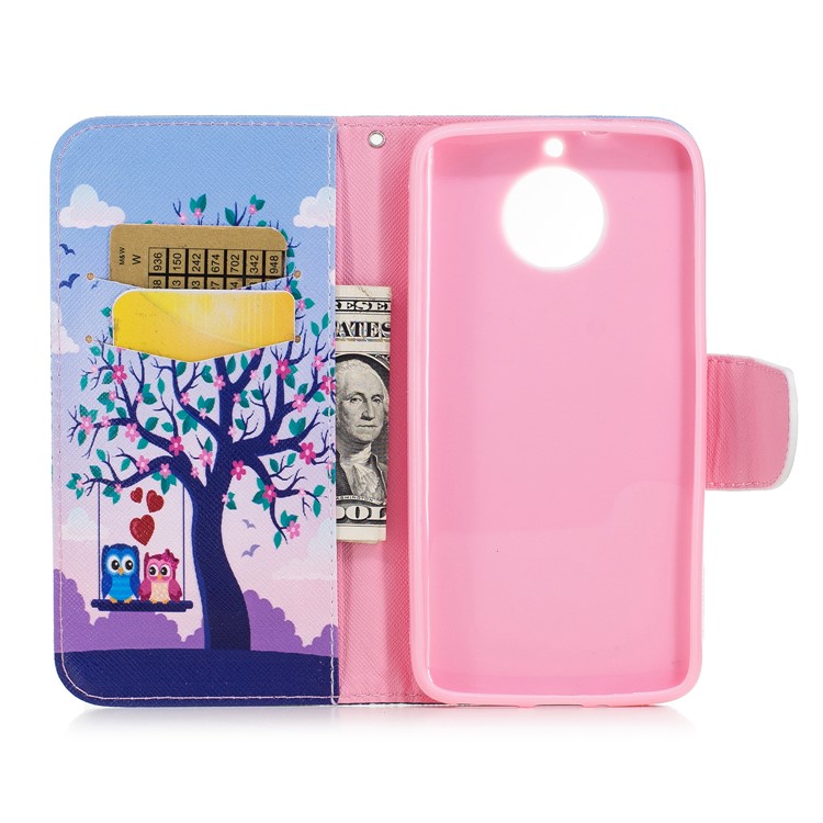 Pattern Printing PU Leather Wallet Stand Phone Case for Motorola Moto G6 - Two Swinging Owls-8