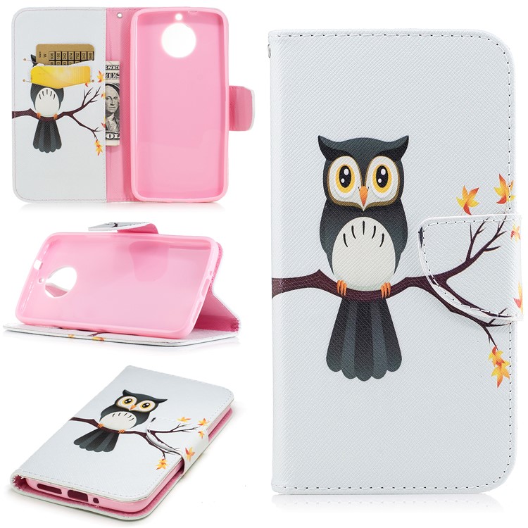 Pattern Printing PU Leather Wallet Protection Case Cover for Motorola Moto G5S - An Owl Standing on Branch-1