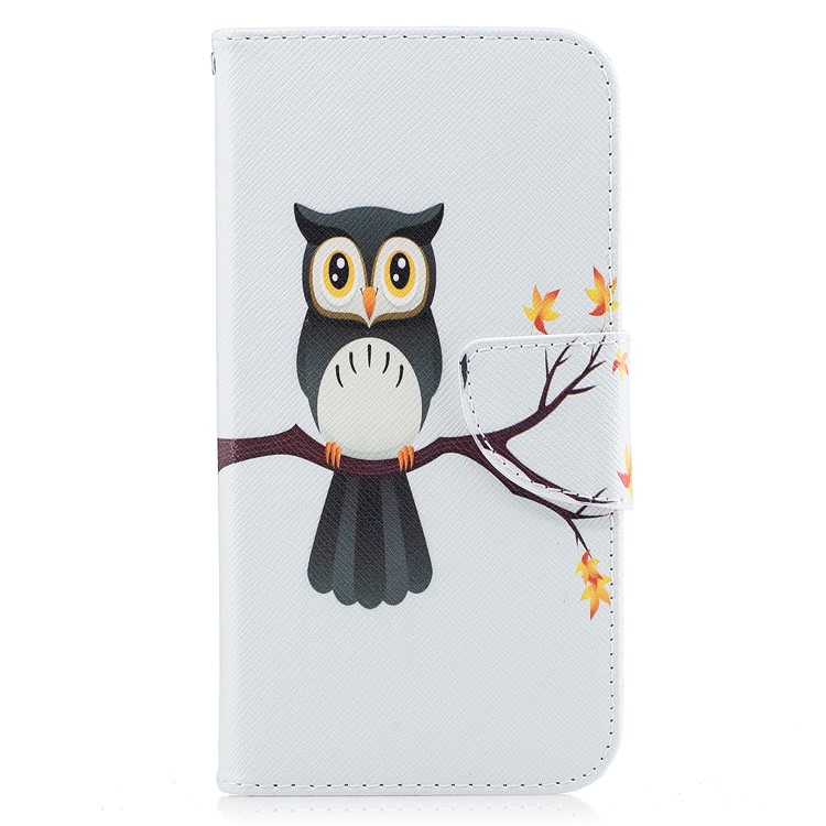 Pattern Printing PU Leather Wallet Protection Case Cover for Motorola Moto G5S - An Owl Standing on Branch-2