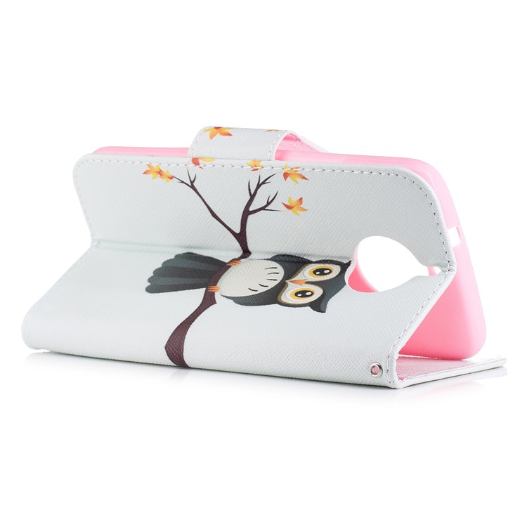 Pattern Printing PU Leather Wallet Protection Case Cover for Motorola Moto G5S - An Owl Standing on Branch-4