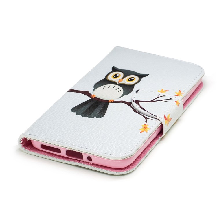 Pattern Printing PU Leather Wallet Protection Case Cover for Motorola Moto G5S - An Owl Standing on Branch-6