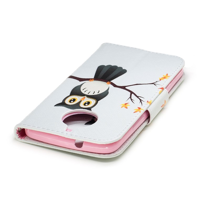 Pattern Printing PU Leather Wallet Protection Case Cover for Motorola Moto G5S - An Owl Standing on Branch-7