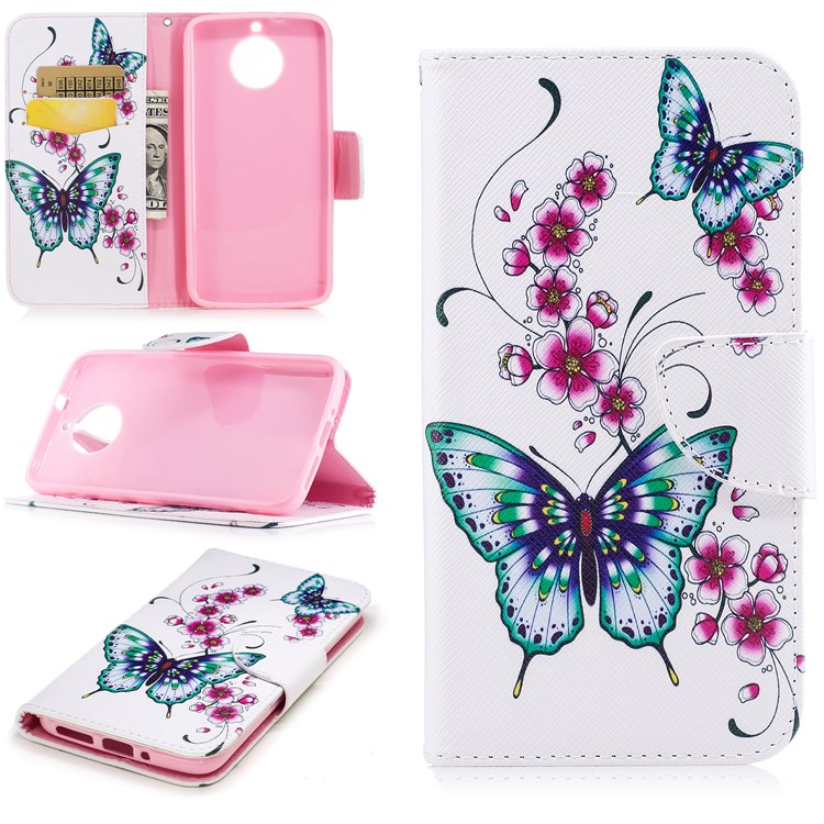 Pattern Printing PU Leather Wallet Flip Stand Cover Shell for Motorola Moto G5S - Butterflies and Flowers-1
