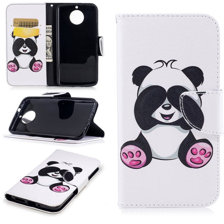 Pattern Printing Stand Wallet Leather Folio Flip Phone Cover for Motorola Moto G5S - Adorable Panda-1