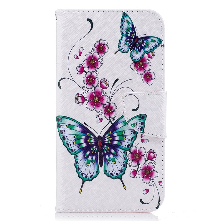 Pattern Printing Protective Leather Wallet Stand Case for Motorola Moto G5 Plus - Green Butterfly and Flower Pattern-2