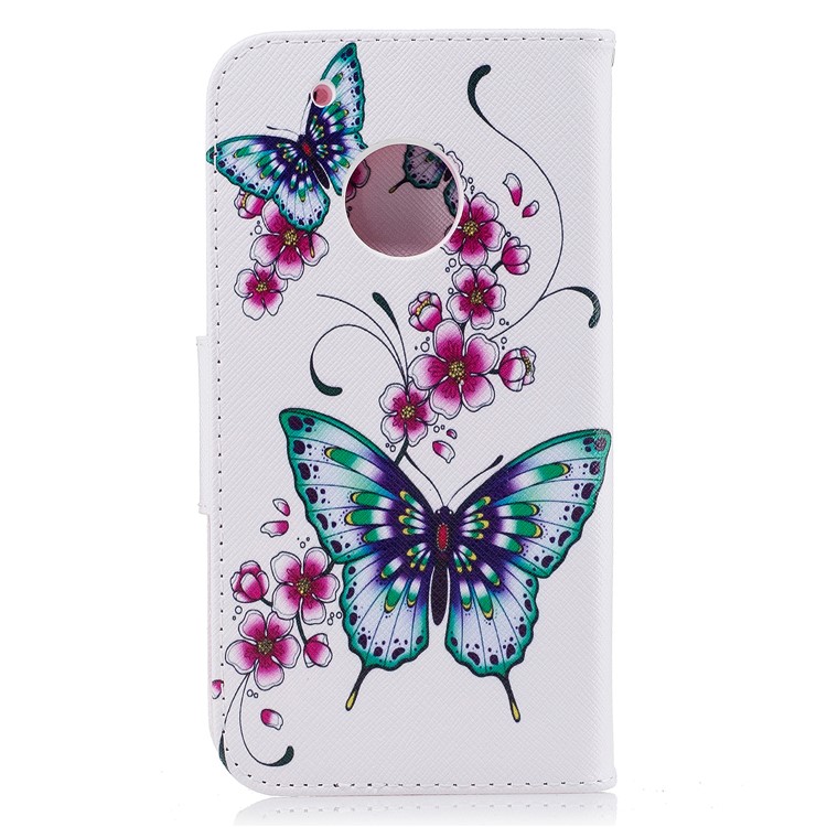 Pattern Printing Protective Leather Wallet Stand Case for Motorola Moto G5 Plus - Green Butterfly and Flower Pattern-3