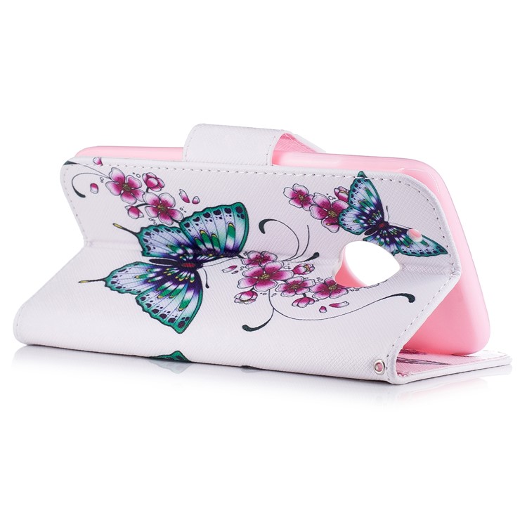 Pattern Printing Protective Leather Wallet Stand Case for Motorola Moto G5 Plus - Green Butterfly and Flower Pattern-4